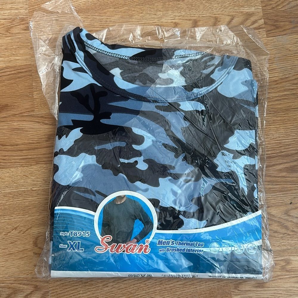 Swan Camouflage Thermal Shirt XL – Blue Long Sleeve w/ Soft Brushed Inside